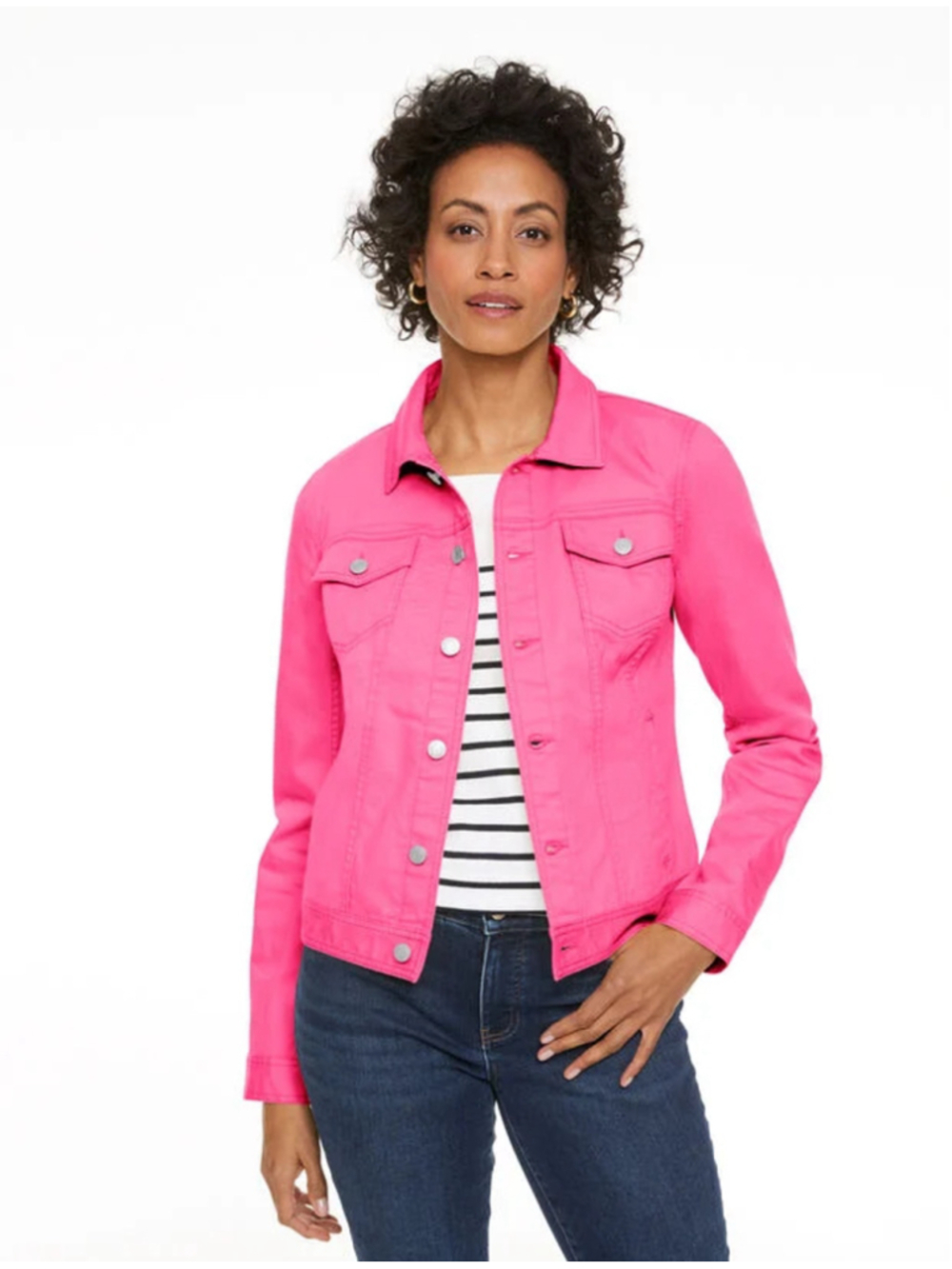 Talbots Classic Jean Jacket Size M Bright Pink